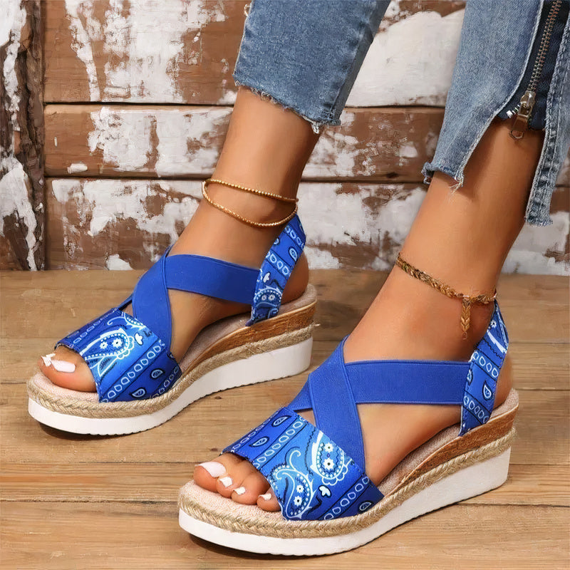 ComfySole Bahama Wedges in Blue Paisley