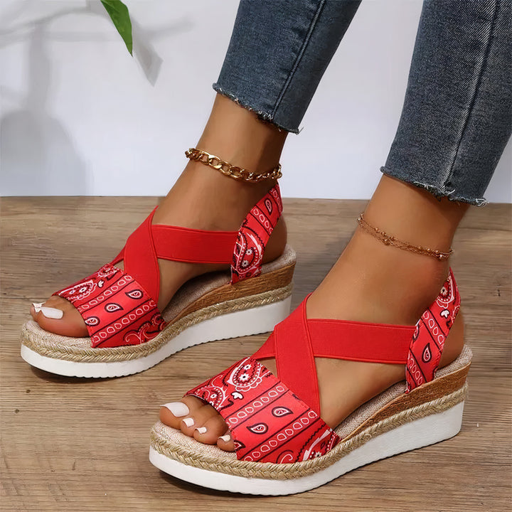 ComfySole Bahama Wedges in Red Paisley