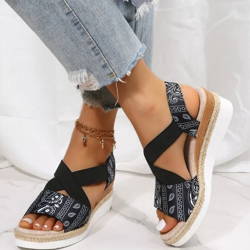 ComfySole Bahama Wedges in Black Paisley